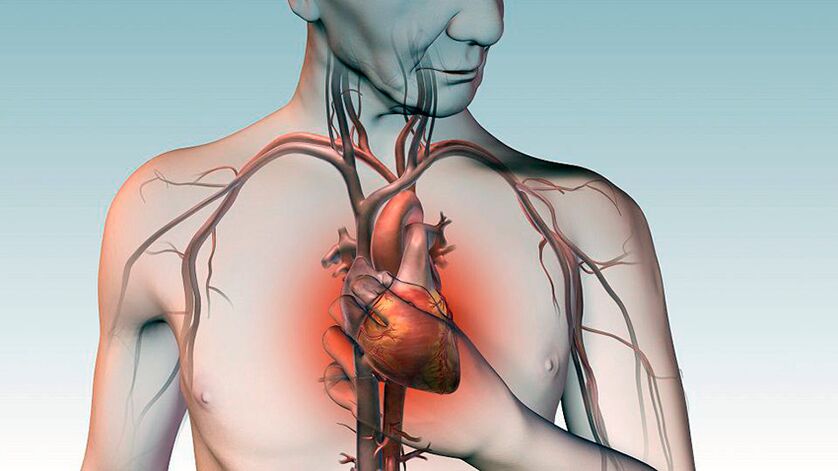 Pain under the scapula and crushing pain behind the breastbone with heart disease